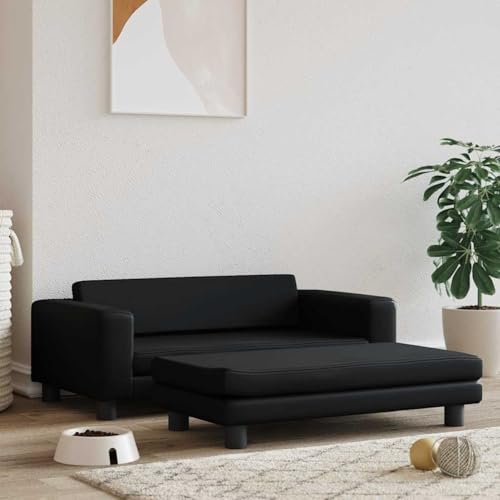 Vopese Hundebett mit Verlängerung Schwarz 100x50x30 cm Kunstleder Hundekissen Model172026 von Vopese