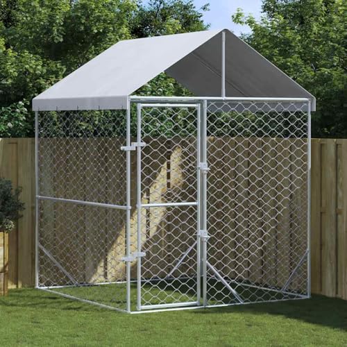 Vopese Outdoor-Hundezwinger mit Dach Silber 2x2x2,5 m Verzinkter Stahl Hundebox Model153675 von Vopese
