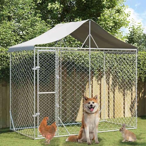 Vopese Outdoor-Hundezwinger mit Dach Silber 3x1,5x2,5m Stahl Verzinkt Hundebox Model153680 von Vopese