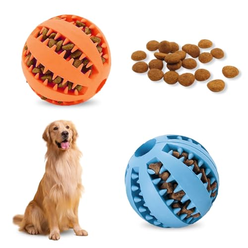 Vordpe 2 Stück Interaktiver Leckerli-Spender, Hundespielzeug, Gummiball für Welpen, kleine Hunde, Langeweile, Zahnreinigung, IQ-Training (5 cm, Blau, Orange) von Vordpe