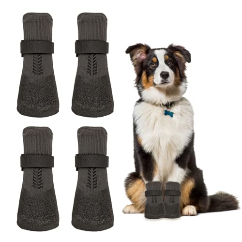 Vordpe 4 Stück Hundeschuhe Pfotenschutz, Anti-Rutsch Socken für Hunde mit verstellbaren Riemen, Hunde Schuhe Outdoor, gegen Lecken und Rutschen (L) von Vordpe