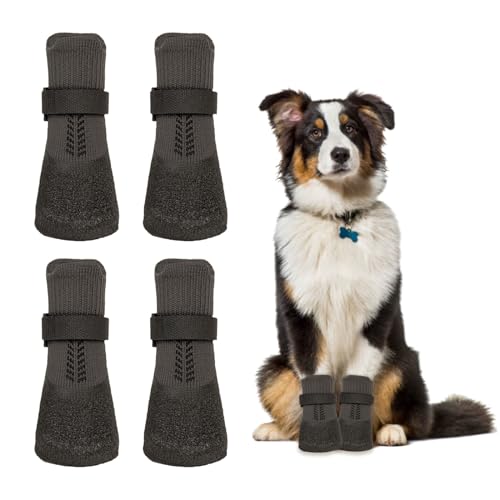 Vordpe 4 Stück Hundeschuhe Pfotenschutz, Anti-Rutsch Socken für Hunde mit verstellbaren Riemen, Hunde Schuhe Outdoor, gegen Lecken und Rutschen (S) von Vordpe