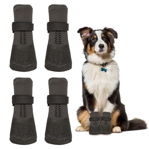 Vordpe 4 Stück Hundeschuhe Pfotenschutz, Anti-Rutsch Socken für Hunde mit verstellbaren Riemen, Hunde Schuhe Outdoor, gegen Lecken und Rutschen (XXL) von Vordpe