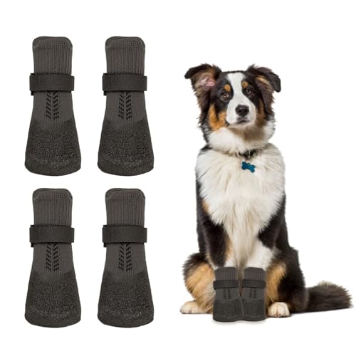 Vordpe 4 Stück Hundeschuhe Pfotenschutz, Anti-Rutsch Socken für Hunde mit verstellbaren Riemen, Hunde Schuhe Outdoor, gegen Lecken und Rutschen (XXS) von Vordpe