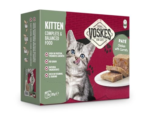 Voskes Paté Nassfutter für Katzen 8 x 85g (Kitten Paté Huhn mit Karotte 8 x 85g) von Voskes