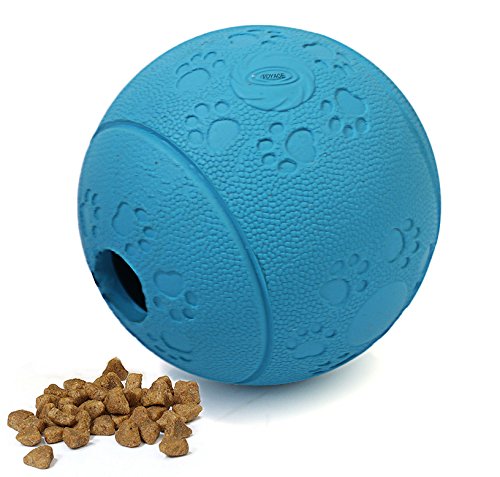 Voyage Hundespielzeug Ball Naturkautschuk | Robuster Natur-Gummi Hundeball, ø 7cm mit Dental-Zahnpflege-Funktion mit Noppen und Loch für Leckerli. (Snackball-Blau-8cm) 1 von Voyage