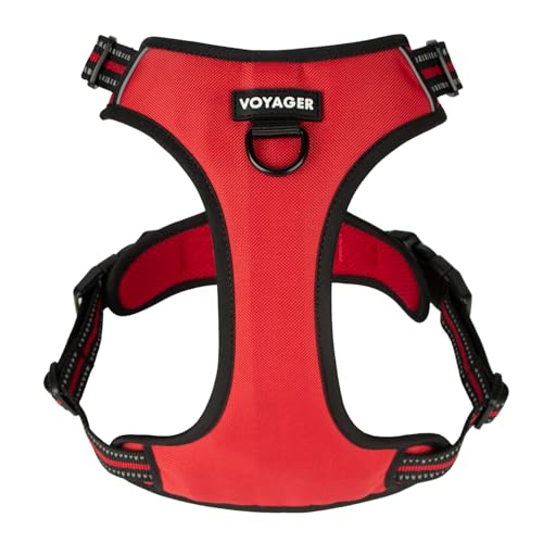 Voyager Von Best Pet Supplies verstellbares Hundegeschirr mit 3M-Reflektortechnologie, mit doppelter Befestigung, kein Ziehen, Rot Voyager Von Best Pet Supplies verstellbares Hundegeschirr mit 3M-Reflektortechnologie, mit doppelter Befestigung, kein Ziehen, Rot von Voyager