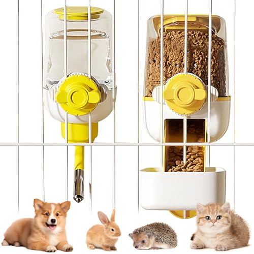 1L Pet Feeder Set, Kleintier Futterspender und Trinker Set, Käfig hängender automatischer Futterspender und Trinker für kleine Hunde, Igel, Kaninchen, Frettchen Füttern und Trinken (Set) - Gelb von Vtizikl