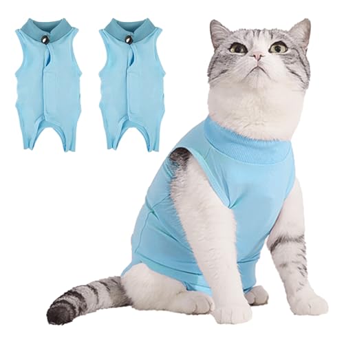 2Pcs Recovery Suit Erholungsanzug Kleidung, Haustiere Schutz Kleidung für Katzen, Chirurgischer Genesungsanzug Katzen Erholungsanzug, Operationsgenesungsanzüge für Katzen (Blau, M) von Vuemhjaey