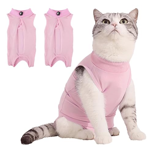 2Pcs Recovery Suit Erholungsanzug Kleidung, Haustiere Schutz Kleidung für Katzen, Chirurgischer Genesungsanzug Katzen Erholungsanzug, Operationsgenesungsanzüge für Katzen (Rosa, M) von Vuemhjaey