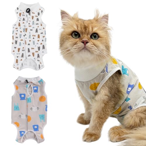 2Pcs Recovery Suit Erholungsanzug Kleidung, Haustiere Schutz Kleidung für Katzen, Chirurgischer Genesungsanzug Katzen Erholungsanzug, Operationsgenesungsanzüge für Katzen (Elefanten + Bären, S) von Vuemhjaey