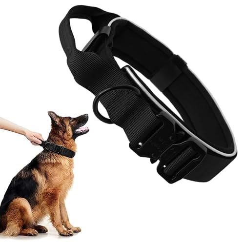 Premium Hundehalsband aus Nylon, Verstellbares Atmungsaktives Hundehalsband Weich Gepolstert, Reflektierend Halsband Hund mit Griff Halsband, 4.5 cm Breit M-XL von Vuemhjaey
