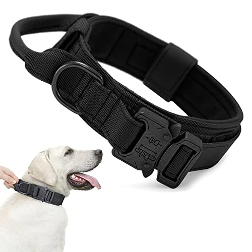 Taktisches Hundehalsband, Verstellbare Halsband Mit Kontrollgriff,Gepolstert Hund Halsband breit,Nylon Hundehalsband für Mittlere Große Hunde Training Jagd,mit Robuste Metallschnalle (L, Schwarz) von Vulevirtue