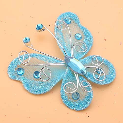 Vvikizy 24 Pcs Mesh Schmetterlinge, Schiere Draht Glitzer DIY -Kleidung Hochzeit Dekoration mit Mehreren Farben für Party Festival Home Walltordekoration (Blau) von Vvikizy