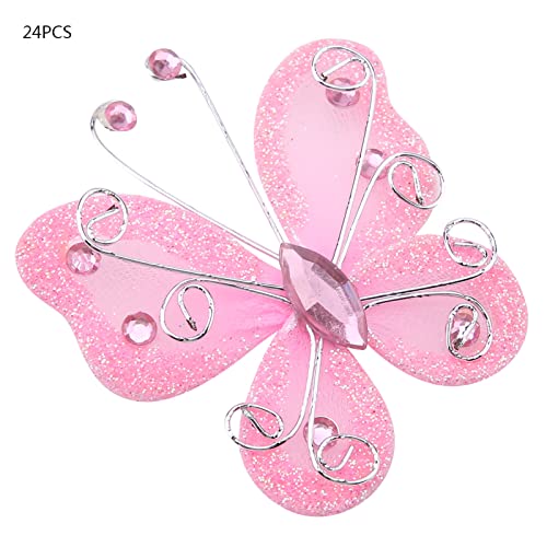 Vvikizy 24 Pcs Mesh Schmetterlinge, Schiere Draht Glitzer DIY -Kleidung Hochzeit Dekoration mit Mehreren Farben für Party Festival Home Walltordekoration (Rosa) von Vvikizy
