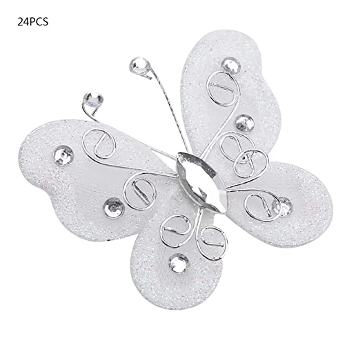 Vvikizy 24 Pcs Mesh Schmetterlinge, Schiere Draht Glitzer DIY -Kleidung Hochzeit Dekoration mit Mehreren Farben für Party Festival Home Walltordekoration (Weiß) von Vvikizy