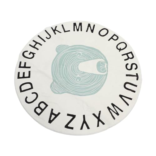 Vvikizy Runder Teppich, Spiele Matte Weiches Faux -Anti -Slip -Waschbar mit Niedlichen Cartoon -Alphabet -Mustern für Baby -Kindergarten 39,4 Zoll Durchmesser (Bärenkopf) von Vvikizy