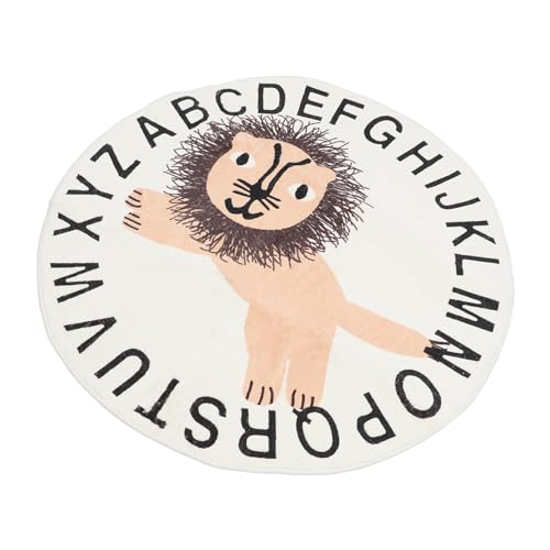 Vvikizy Runder Teppich, Spiele Matte Weiches Faux -Anti -Slip -Waschbar mit Niedlichen Cartoon -Alphabet -Mustern für Baby -Kindergarten 39,4 Zoll Durchmesser (Typ a) von Vvikizy
