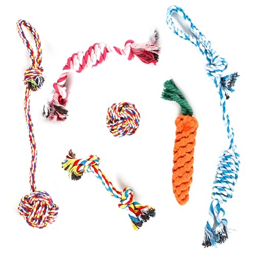 Vxcbad Hundespielzeug Set Baumwoll - Schnurknoten, 6 Stück, Ideal für Kleine Hunde, Begleitung, Zahnreinigung und Bewegungssteigerung, Mit Vielfältigen Farben und Größen von Vxcbad