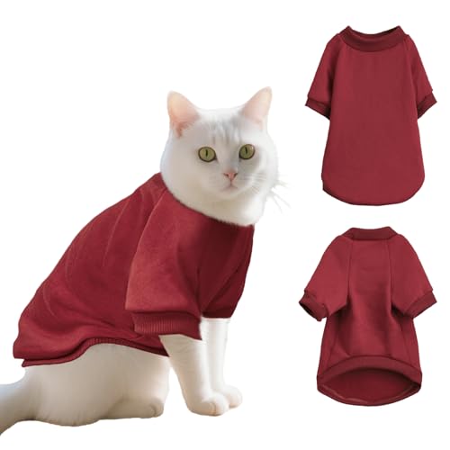 1 x Katzenkleidung, Kätzchenpullover nur für Katzen, atmungsaktiver Katzen-Pyjama mit zweibeinigen, weichen und elastischen Wärmern, Rot von Vxcvzv
