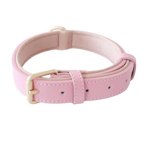 Hundehalsband aus Leder mit robuster Metallschnalle für kleine, mittelgroße und große Hunde, weich, atmungsaktiv, verstellbar, gepolstert, Rosa (39–49 cm), 1 Stück von Vxcvzv