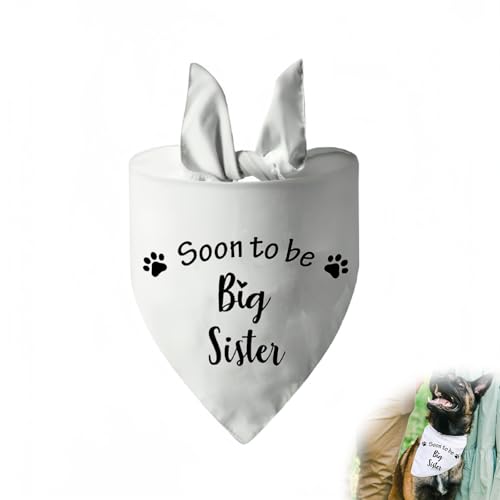 Hundehalstuch aus Modal, Dreieckstuch mit Aufschrift "Soon to be Big Sister", mit Worten und Pfotenabdrücken, waschbar, für große oder kleine Hunde, Geschlechtsoffenbarung, 42 x 42 x 62 cm, Weiß, 1 von Vxcvzv