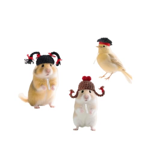 Vyloky 3er Set Handgestrickte Mini Strickmützen für Haustiere – Verstellbare Tierhüte Extra klein für Hamster Meerschweinchen Mäuse und Papageien Verspieltes Accessoire Vyloky 3er Set Handgestrickte Mini Strickmützen für Haustiere – Verstellbare Tierhüte Extra klein für Hamster Meerschweinchen Mäuse und Papageien Verspieltes Accessoire von Vyloky