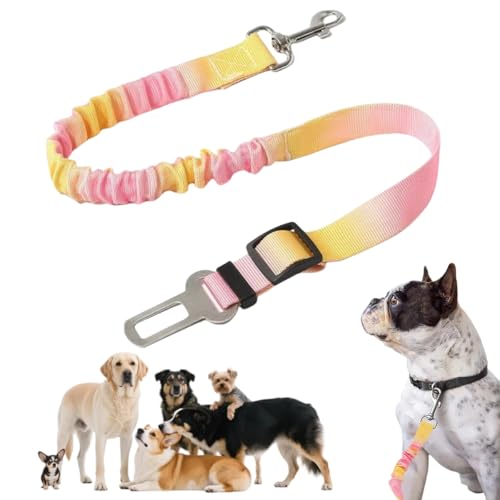 Vyloky Auto-Hundegeschirr, längenverstellbar, Hundesicherheitsgurt, elastisch stoßabsorbierend, Haustier-Sicherheitsgurt für alle Hunde und Katzen, geeignet für alle Fahrzeuge (Rosa-Gelb) von Vyloky