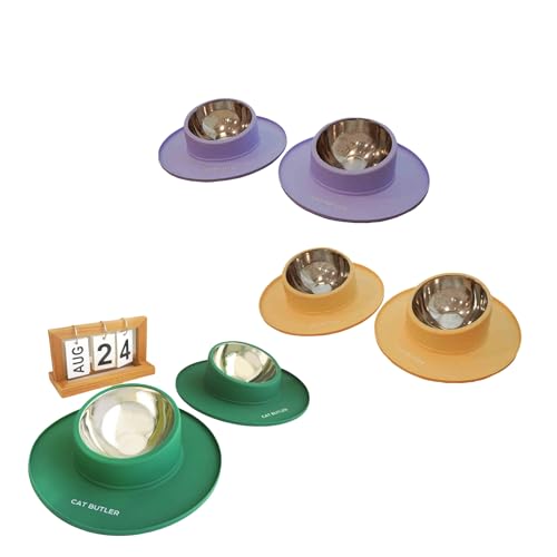 Vyloky Edelstahl Katzennapf, Katzenfressnapf, Hundefressnapf, Katzennapf, Halsschutz, kippbar, mit Silikonbodenplatte, die Nicht einfach umgestoßen Werden kann (Lila*2) von Vyloky