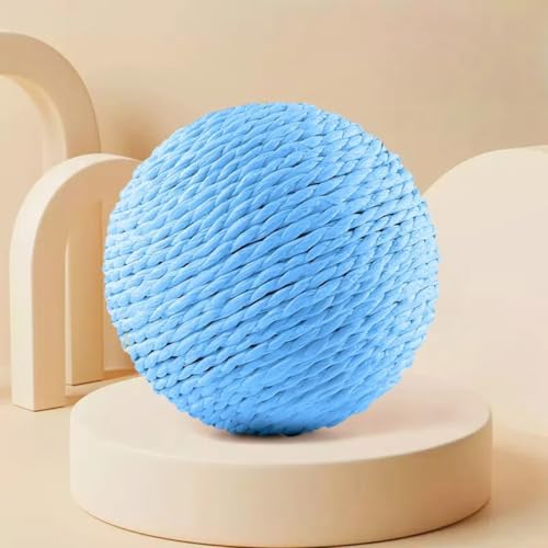 Vyloky Extra großer 10cm Sisalball mit Rasselstein - Robuster Kratzball in 4 Naturfarben für selbstspielende Katzen, sicher in Ecken und Ritzen (Blau) von Vyloky