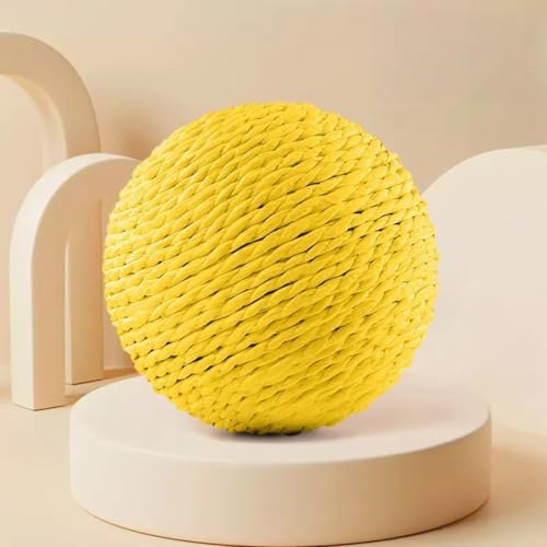 Vyloky Extra großer 10cm Sisalball mit Rasselstein - Robuster Kratzball in 4 Naturfarben für selbstspielende Katzen, sicher in Ecken und Ritzen (Gelb) von Vyloky