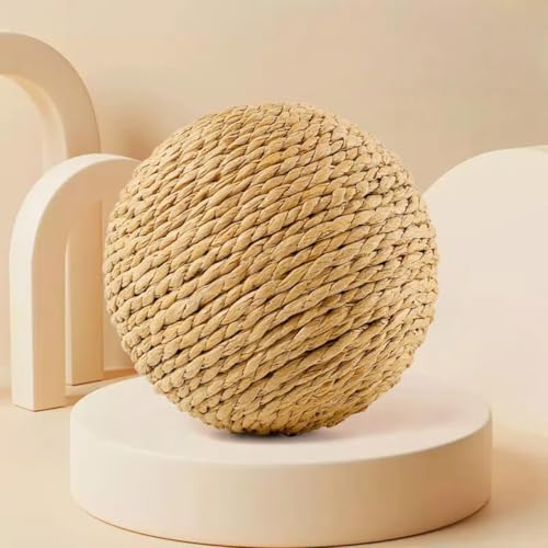 Vyloky Extra großer 10cm Sisalball mit Rasselstein - Robuster Kratzball in 4 Naturfarben für selbstspielende Katzen, sicher in Ecken und Ritzen (Grundfarben) von Vyloky