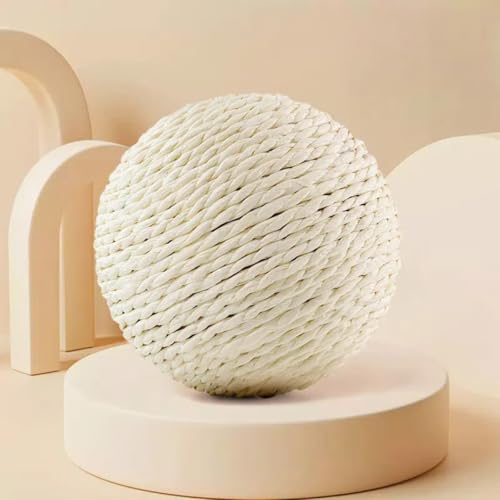 Vyloky Extra großer 10cm Sisalball mit Rasselstein - Robuster Kratzball in 4 Naturfarben für selbstspielende Katzen, sicher in Ecken und Ritzen (Weiß) von Vyloky