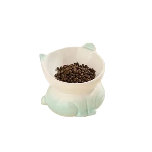 Vyloky Farbverlauf Keramik Katzennapf 7cm Schräghöhe, rutschfeste Katzenform - Reinigbar für Nass-/Trockenfutter & Wasser - 5 Farbtöne 13x10,8cm (Grün) von Vyloky