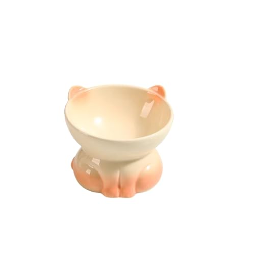 Vyloky Farbverlauf Keramik Katzennapf 7cm Schräghöhe, rutschfeste Katzenform - Reinigbar für Nass-/Trockenfutter & Wasser - 5 Farbtöne 13x10,8cm (Pfirsichfarben) von Vyloky