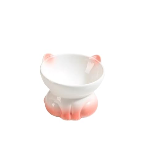 Vyloky Farbverlauf Keramik Katzennapf 7cm Schräghöhe, rutschfeste Katzenform - Reinigbar für Nass-/Trockenfutter & Wasser - 5 Farbtöne 13x10,8cm (Weiß + Rosa) von Vyloky