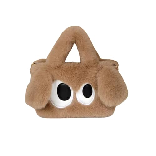 Vyloky Flauschige Hundetasche 'Maomao' mit großen Augen - 26x16cm Umhängetasche, PU-Leder Futter, 4 Farben (Grün, Khaki, Weiß) + Kette - Geschenk für Freundin & Beste Freundin (Dunkelkhaki) von Vyloky