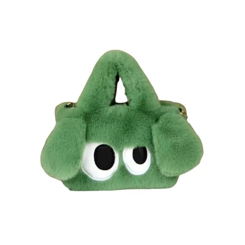 Vyloky Flauschige Hundetasche 'Maomao' mit großen Augen - 26x16cm Umhängetasche, PU-Leder Futter, 4 Farben (Grün, Khaki, Weiß) + Kette - Geschenk für Freundin & Beste Freundin (Grün) von Vyloky