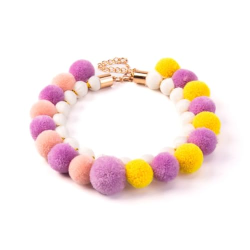 Vyloky Haustierhalsband, verstellbar, Welpen und Kätzchen Halsband, weich, strapazierfähig, Accessoires für kleine Hunde, Bommel-Halsband (Pink + Violett + Gelb) von Vyloky