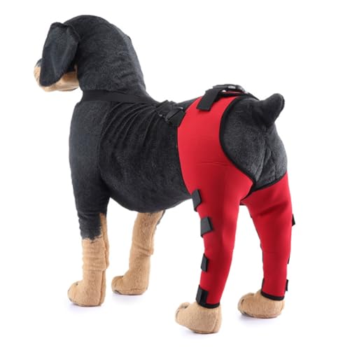 Vyloky Hinterknienschutz für Hunde | Verstellbares Fünfbein | XS-L | Schmerzlinderung aus atmungsaktivem Polyester | Verstärkter Magic Sticker (mit Spiegelstreifen) (Rot,M) von Vyloky