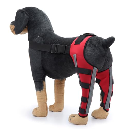 Vyloky Hinterknienschutz für Hunde | Verstellbares Fünfbein | XS-L | Schmerzlinderung aus atmungsaktivem Polyester | Verstärkter Magic Sticker (mit Spiegelstreifen) (Rote+Reflexionsstreifen,M) von Vyloky