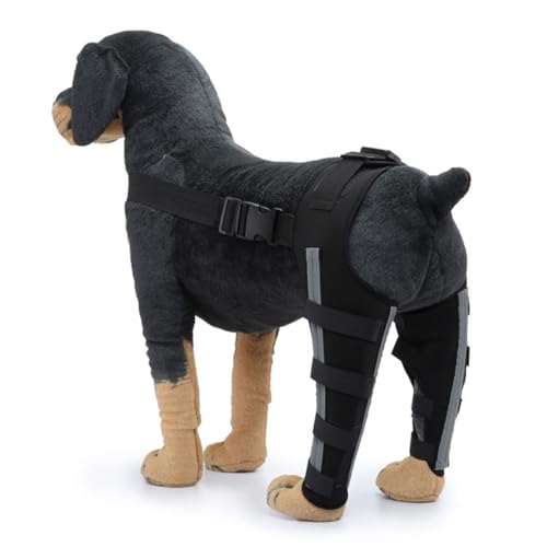 Vyloky Hinterknienschutz für Hunde | Verstellbares Fünfbein | XS-L | Schmerzlinderung aus atmungsaktivem Polyester | Verstärkter Magic Sticker (mit Spiegelstreifen) (Schwarz+Reflexionsstreife,M) von Vyloky