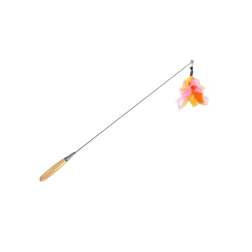 Vyloky Katzenangel mit 4 Wechselköpfen (Federn/Fisch) + Massivholzgriff | 49cm Federstab mit Federung, Leicht 36g für Spieltrieb & Sicherheitsabstand (Orange) von Vyloky