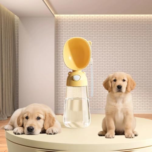 Vyloky Outdoor-Wasserbecher für Hunde 550ml - Auslaufsicher - mit Fressnapf - Ultraleicht und tragbar für Einhandbedienung - für Hundespaziergänge/Wandern/Reisen (Gelb,380ml) von Vyloky