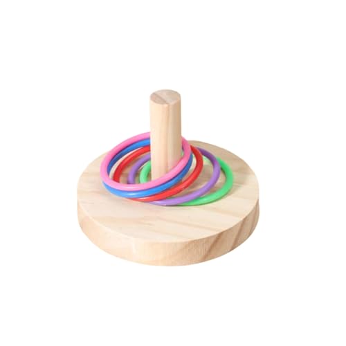 Vyloky Papageienspielzeug: Rassel(3x7), Ringe(9x7), Rad(8x5.5), Glockenball(4x4) – Beißen, Sound, Spielspaß für Nymphensittiche, Conures & Sittiche (Reifen + Holzpfahl) von Vyloky
