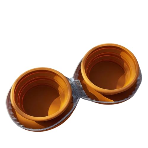 Vyloky Silikon Doppelnapf faltbar für Hund & Katze (192x155mm) - Leicht 250g mit reißfester Wandhalterung & 3 Farben (Blassgelb/Rosa/Braun) (Braun) von Vyloky