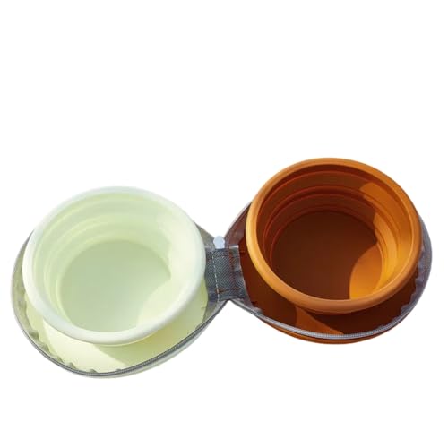 Vyloky Silikon Doppelnapf faltbar für Hund & Katze (192x155mm) - Leicht 250g mit reißfester Wandhalterung & 3 Farben (Blassgelb/Rosa/Braun) (Braun + Hellgelb) von Vyloky