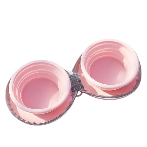 Vyloky Silikon Doppelnapf faltbar für Hund & Katze (192x155mm) - Leicht 250g mit reißfester Wandhalterung & 3 Farben (Blassgelb/Rosa/Braun) (Rosa) von Vyloky