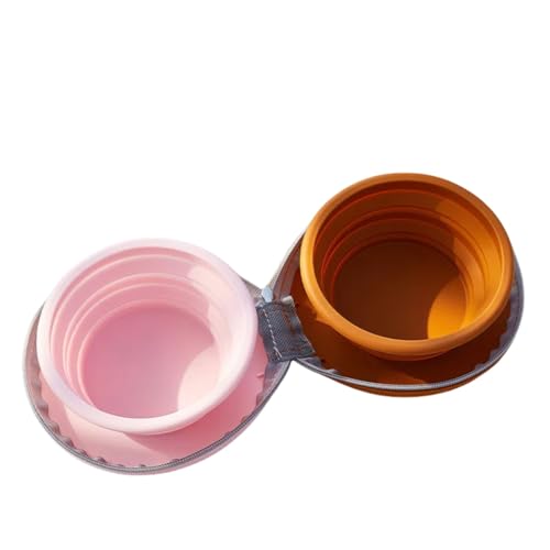 Vyloky Silikon Doppelnapf faltbar für Hund & Katze (192x155mm) - Leicht 250g mit reißfester Wandhalterung & 3 Farben (Blassgelb/Rosa/Braun) (Rosa + Braun) von Vyloky
