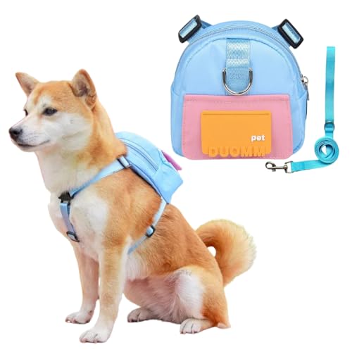 Vyloky Verstellbarer Hunderucksack - mit Leine - praktisch und bequem - für kleine Hunde/Corgi/Shiba Inu - für Spaziergänge, Wanderungen und Reisen (M,Blau) von Vyloky